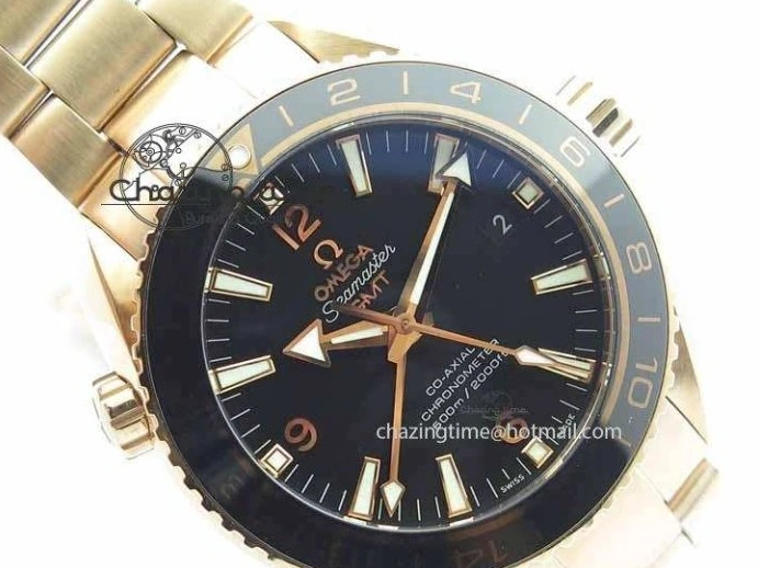 1221 Efficient Planet Ocean GMT 43.5mm RG V6F 1:1 Best Edition Black Dial On RG Bracelet A 8182